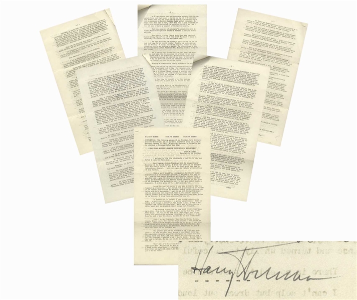 Harry Truman Signed Farewell Address From 1953 -- ...The President...has to decide. He cant pass the buck to anybody... & ...And always in the background there has been the atomic bomb...